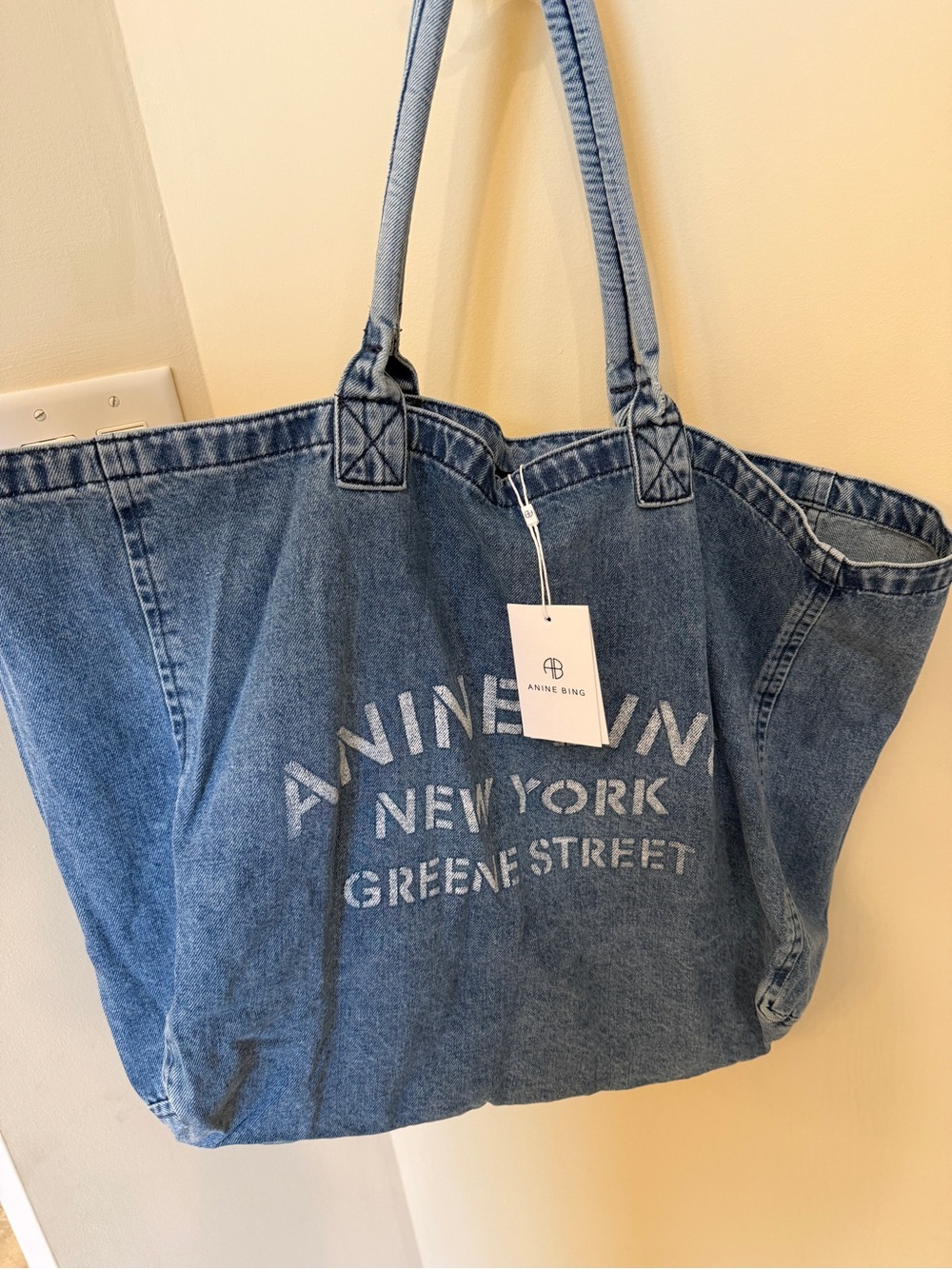 Anine Bing Indigo Denim Tote with Logo